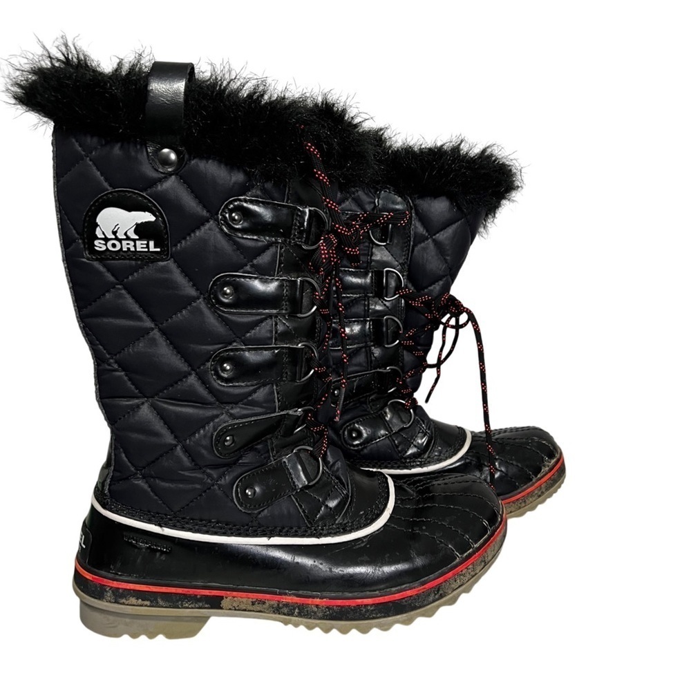 Sorel Tofino Womens Black Fur Trim Waterproof Winter Boots Size 9 Quilted